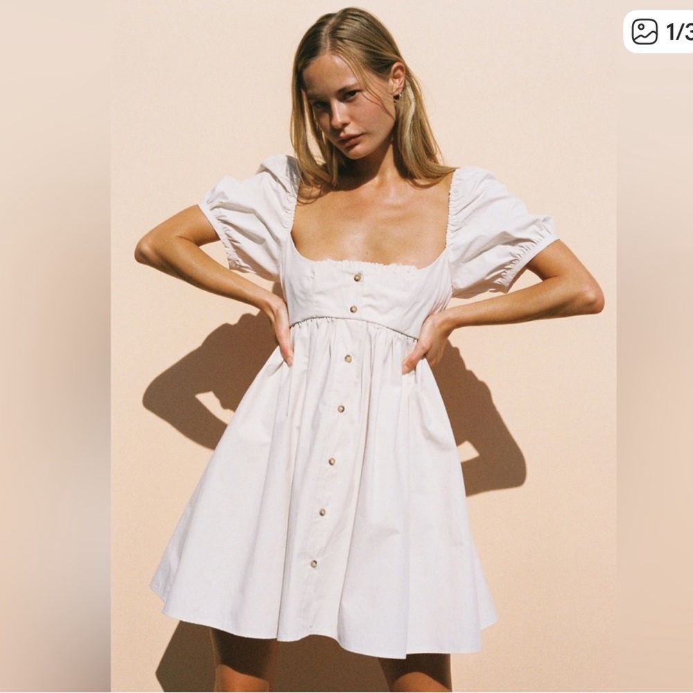 Ciao Lucia White Puff-Sleeve Button-Front Mini Dress